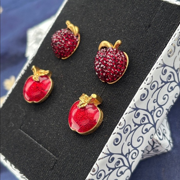 Kate Spade Pave Crystal & Vintage Avon Red Apple Stud Earrings Teacher Gift Set - Picture 7 of 15
